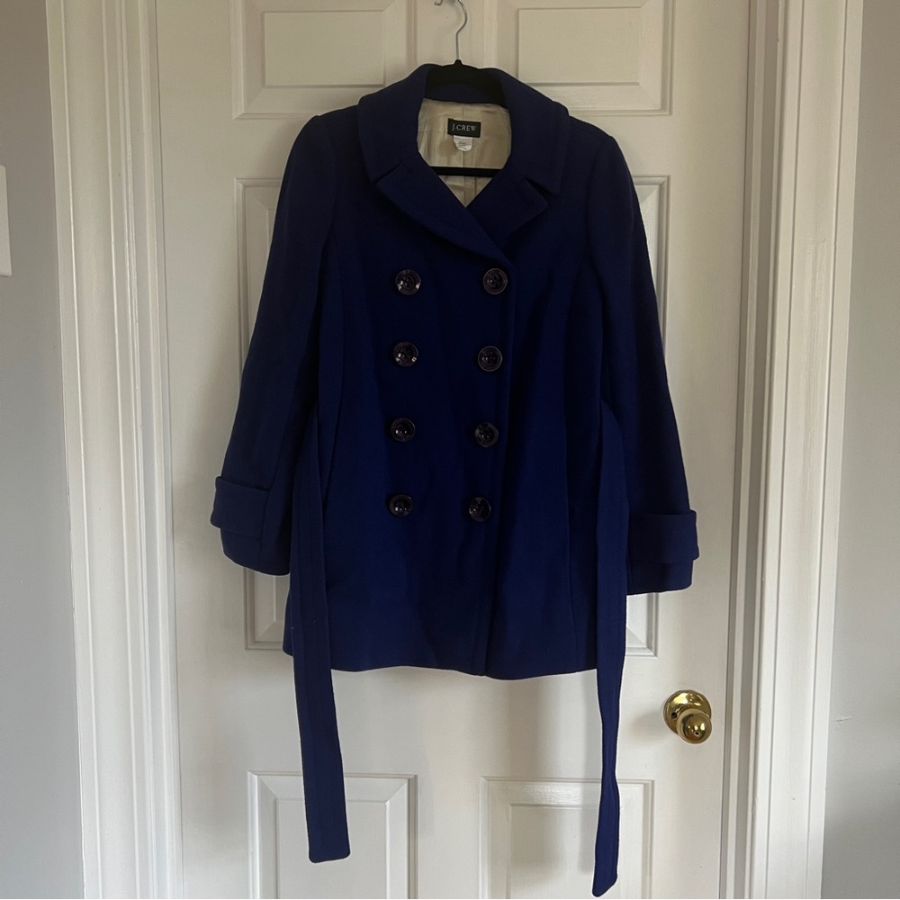 J Crew Wool Lille Cobalt Blue Belted Peacoat - Picture 7 of 8